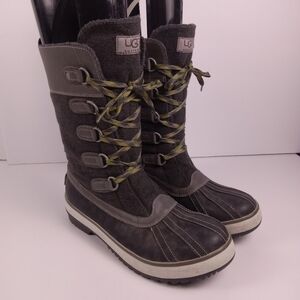 UGG Baroness Mid Snow Boots Womens 8 Charcoal Gray Waterproof Winter Lace Up